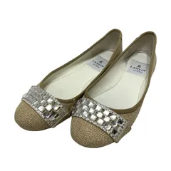 【美品】ランバンオンブルー (22) パンプス フラットシューズ 飾り ラウンドトゥ 本革 レザー 希少デザイン