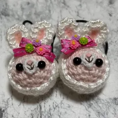 あみぐるみヘアゴム　ハンドメイド うさちゃん　ピンク ホワイト