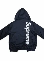 Supreme ブラック フード キルティング ジャケット