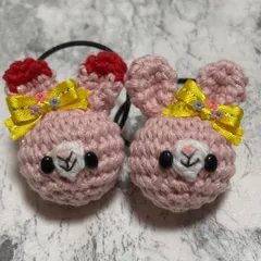 あみぐるみヘアゴム　ハンドメイド うさぎちゃん　ピンク　リボン