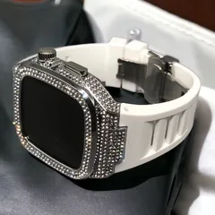GimelZayinセット cs シルバー ホワイト アップルウォッチ ラバーベルト ステンレス Apple Watch キラキラ ケース　カバー 44mm 45mm 46mm Apple Watch バンド
