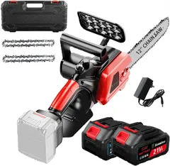 チェーンソー 充電式 12インチ 電動ちえーんソー 21V 大容量4.0Ahバッテリー2個付き ブラシレスモーター搭載 自動給油 軽量1.9kg 片手操作 強力 最大切断幅30cm 18V電池互換  収納ケース付き(12インチ, 4.0Ahバッテリー2個付き)