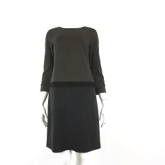 ケティ KETTY ワンピース 配色 ウール ストレッチ ７分袖 M 2 ダークブラウン ブラック チャコールグレー 美品