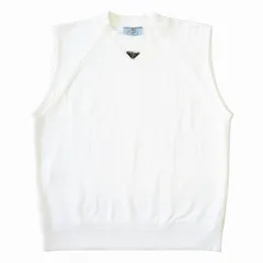 美品 23SS プラダ PRADA トライアングルロゴ ノースリーブ スウェット トレーナー カットソー ベスト 三角ロゴプレート 139709 サイズXS 白 ホワイト レディース