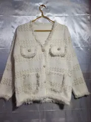 新品 白 ツイード ジャケット フリーサイズ