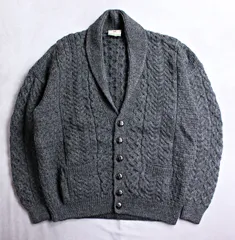 【CARRAIG DONN】アイルランド製 ケーブル編みニット ショールカラーカーディガン Mサイズ ダークグレー アランニット フィッシャーマン