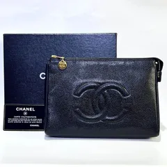 CHANEL シャネル ココマーク コスメポーチ ブラック キャビアスキン GP ギャランティカード 箱 レディース セカンドバッグ クラッチバッグ アクセサリーポーチ 美品  aua81636071203