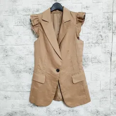 ブラウン 綿麻 ノースリーブ ジャケット