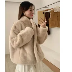 (サンプル特価) 104 柔らかいミンキーファージャケット - アイボリー、ダークブラウン