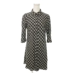 バーバリーブルーレーベル BURBERRY BLUE LABEL シャツワンピース ミニ 七分袖 ロールアップ フリル チェック ロゴ刺繍 36 S 黒 ブラック /MN18 ■GY18