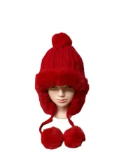 R109 未使用 耳あて ファー ボンボン 帽子 /レディース (Free!)/サノルカ