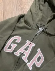 GAP ギャップ ヴィンテージ クロップド フード ジップアップ カーキ ピンク