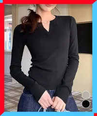 新品 レディース 長袖Tシャツ Vネック 無地 細身 インナー トップス 春 秋 韓国ファッション おしゃれ【送料無料】