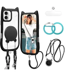 ★iPhone 17 ケース クリア スマホストラップ 首掛け ショルダーストラップ 1本+1口タイプ 1個 いphone 17 スマホケース 超强磁力 アイフォン17 カバー MagSafe対応 120cm 耐荷重13kg 長さ調整可能 （ブラック）