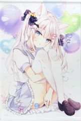 手描きイラスト オリジナル アナログ 色紙 原画 ツインテール 猫