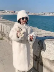 女の子用 白 ボア ロング コート 3 (cm参考)(2 COLOR)