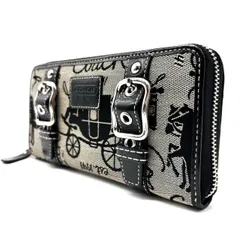 ✨良品✨ COACH コーチ 長財布 ロングウォレット ラウンドファスナー ホースアンドキャリッジ キャンバス レザー 革 ベルト ブラック 黒色 ベージュ 肌色 ユニセックス 男女兼用 メンズ レディース