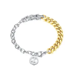 【新品】 ブレスレット レディース ゴールド シルバー コイン 円形 非対称 喜平チェーン 平和マークブレスレット ラウンドペンダント チタン 金属アレルギー対応 誕生日 パーティー 友達 ギフト アクセサリー