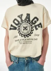 セター BONVOYAGE From us カレッジ グラフィック 半袖 Tシャツ クラウド クリーム L