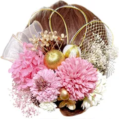 【新着商品】結納 入学式 夏祭り 祭り 花火大会 七五三 卒業式 成人式 成人式 結婚式 花 袴 振袖 着物 浴衣 和服 発表会 人気 金箔 和玉 かすみ草 ピンポンマム 紫陽花 ピンク ドライフラワー 水引 リボン ヘアーアクセサリー 髪飾り [ULITU]