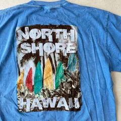 ヴィンテージ風サーフプリント半袖Tシャツ ブルー L 古着 メンズ
