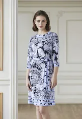 早い者勝ち!定価19万円【ほぼ未使用】LEONARD レオナール 2023年モデル カンカン素材 ワンピース 40 L 花柄 レース ベルト付 L40