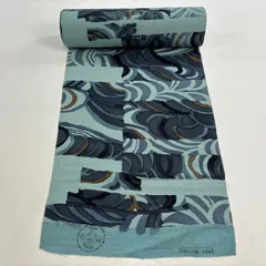反物 秀品 小紋 幾何学 縮緬 青緑 正絹 【中古】