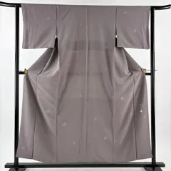 【美品】 小紋 身丈154.5cm 裄丈62.5cm S 袷 落款 草花 幾何学 灰紫 正絹 秀品 【中古】