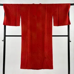 【美品】 道行 身丈132cm 裄丈68cm L 和装コート 角衿 やまと 葉柄 ぼかし 赤 正絹 秀品 【中古】