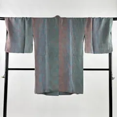 【美品】 道中着 身丈96cm 裄丈70cm L 和装コート 亀甲 幾何学 染め分け ぼかし 灰緑 正絹 秀品 【中古】