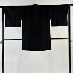 【美品】 道行 身丈89.5cm 裄丈64.5cm M 和装コート 角衿 幾何学模様 黒 正絹 名品 【中古】