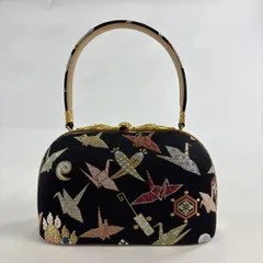 和装バッグ 優品 フォーマル 金鷲 折鶴 桐 金糸 唐織 黒 正絹 和装小物  【中古】