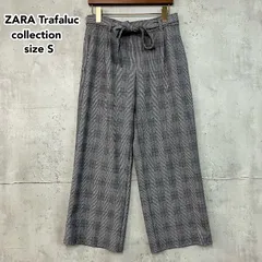 ZARA ザラ ワイドパンツ グレンチェック ガウチョパンツ ハイウエスト リボンベルト付 美シルエット 裏地なし Trafaluc トラファルック グレー ブラック Sサイズ 26 テーパード ★ ◇■