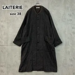 LAITERIE レイトリー ウール混 ネル チェック ロングコート ノーカラー カーディガン 羽織り ワンピース 38 M ブラウン 日本製 ナチュラル リンネル系 大人カジュアル LB19315 ★ ◇■