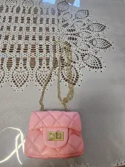 ピンク キルティング ミニ チェーンバッグ