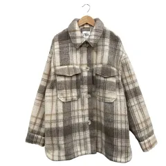 ザラ ZARA ジャケット オーバーシャツ カフスリーブ ビッグポケット チェック柄 アイボリー ベージュ ブラウン サイズL