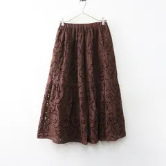 サマンサモスモス Samansa Mos2 SM2 カットワーク刺繍ギャザースカート F‖ブラウン ボトムス ロング フレア【2400014735079】