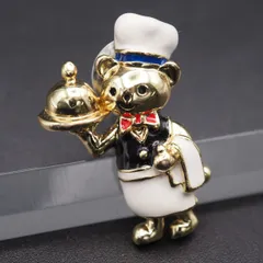 L147 ピンブローチ クマ ベア シェフ マルチカラー エナメル ゴールド デザイン ラペルピン コスチュームジュエリー