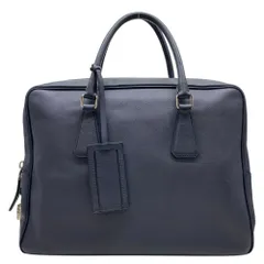 プラダ VS0305 ビジネスバッグ ブリーフケース ハンドバッグ サフィアーノ レザー 三角プレート ロゴ ネイビーメンズ PRADA 中古 通勤 書類収納 PC対応