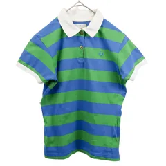 S【美品 | Fred Perry / フレッドペリー 】ラガーシャツ カットソー 半袖 ロゴあり ブルーxグリーンxホワイト 夏 S401