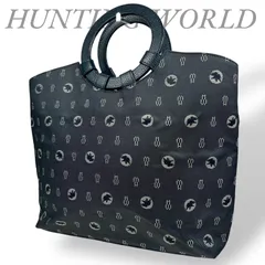 【B4220】 HUNTING WORLD ハンティングワールド ハンドバッグ ジャガード グレー ブラック レザー キャンバス モノグラム イタリア製