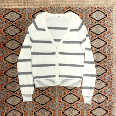 リーバイス グレー ストライプ Yネック カーディガン レディース Sサイズ