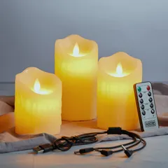 【数量限定】led キャンドル LEDライト 明るさ調整 専用リモコン付き 省エネ 安全 室外飾り 室内 誕生日 結婚式 パーティー ゆらゆら揺れる 火を使わない 暖色光 本物の炎のようにゆらめく ロウソク リモコン搭載 【3点セット】 USB充電式 LEDキ