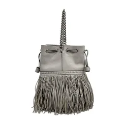 ジェイ&エムデヴィッドソン ハンドバッグ フリンジ カーニバル M ライトグレー フリンジ/スタッズ/チェーンハンドル/巾着型 レザー