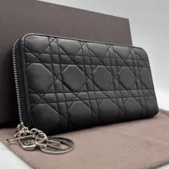 t2 ディオール　Christian Dior　カナージュ　ブラック　黒　レザー　レディディオール　キルティング　　長 財布　ジップ アラウンド ウォレット　ロング　ラウンド ファスナー　小銭入れ　コインケース 付き