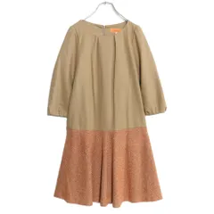 【新品未使用】スーナウーナ★ドッキングワンピース 七分袖 サイズS 薄茶×オレンジ系 ラメ入り♪z16739