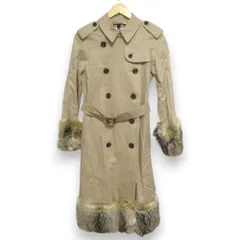 美品 BURBERRY バーバリー フォックスファーコンビ 裏地ノバチェック ベルト付き トレンチコート 38 ベージュ レディース 古着 中古 USED