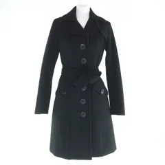 極美品★BURBERRY BLUE LABEL バーバリーブルーレーベル ウール100％ ロゴボタン・ベルト付 裏地チェック柄 Aラインコート ブラック 40 日本製 正規品 レディース