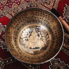 【一点物】ガネーシャ　細密彫りチベタンアンティックシンギングボウル【音階：B】約1934g(スティック付属) / アンテ