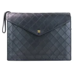 美品 CHANEL シャネル ラムレザー マトラッセ ビコローレ CC ロゴ クラッチバッグ ブラック レディース 古着 中古 USED